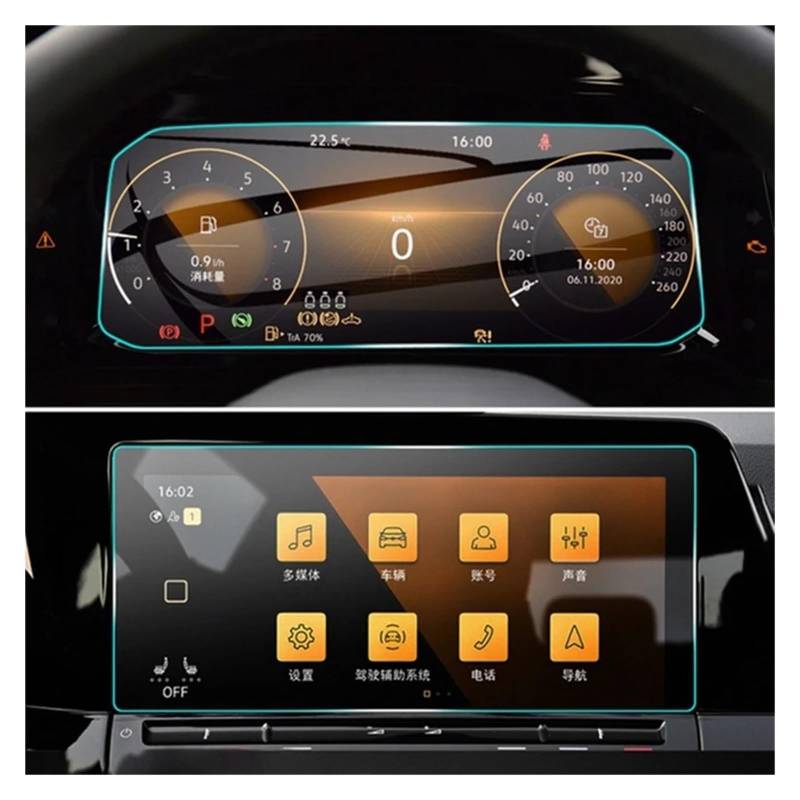 Für VW Für Golf 8 MK8 Für GTI 2020-2023 GPS-Navigationsfolie LCD-Bildschirmschutzfolie Autozubehör Gehärtetes Glas Navigation Schutzfolie Aus Gehärtetem Glas(Dashboard 10 GPS) von HMGWLCGH