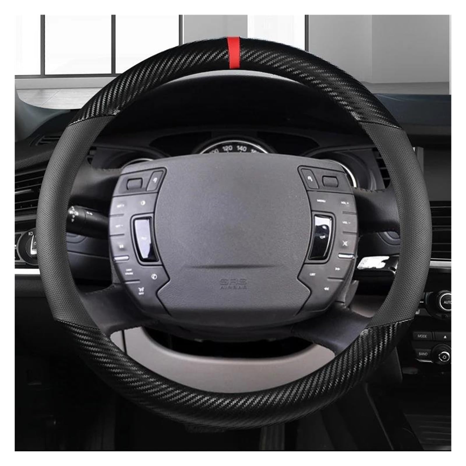 Lenkradschutz Für Citroen Für C4 Für AIRCROSS Für C5 Für C3-XR Für C4 Für Picasso Für C4 Für C5 C6 Auto Zubehör Auto Lenkrad Abdeckung Carbon Faser Leder Lenkradschutzhülle(Black O Shape) von HMGWLCGH