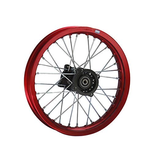 HMParts Alu Felge 14 Zoll hinten Rot Eloxiert Typ 2 Geeignet für fast alle Modelle mit 12 mm Achse Dirt Bike, Pit Bike, XMOTOS, MotoCross (Rot) von HMParts