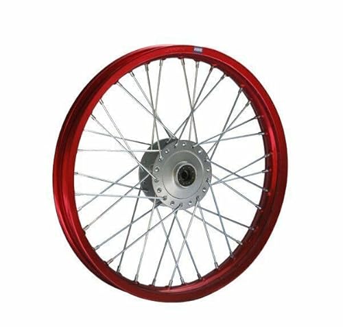 HMParts Alu Felge 17 Zoll vorne Rot Eloxiert Geeignet für fast alle Modelle mit 12 mm Achse Dirt Bike, Pit Bike, XMOTOS, MotoCross (Rot) von HMParts