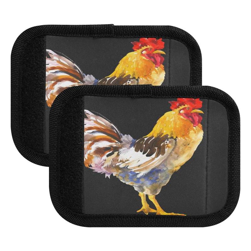 Gepäckgriff-Abdeckungen für Koffer, Gepäck, Tiere, Hahn-Identifikation, weiche Griffe, Abdeckungen, Retro-Huhn für Reisezubehör, 2 Stück von HMZXZ