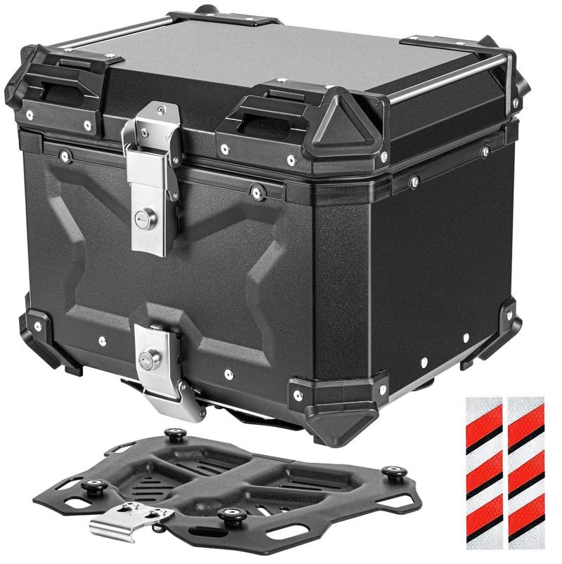 Motorrad-Topcase, Aluminium Motorrad-Kofferraum-Tour-Heckbox mit Sicherheitsschloss zur Aufbewahrung von Helmen und großem Gepäck, wasserdichte Motorrad-Topbox, universelle Motorrad-Topbox,Black-55L von HNBYLMM