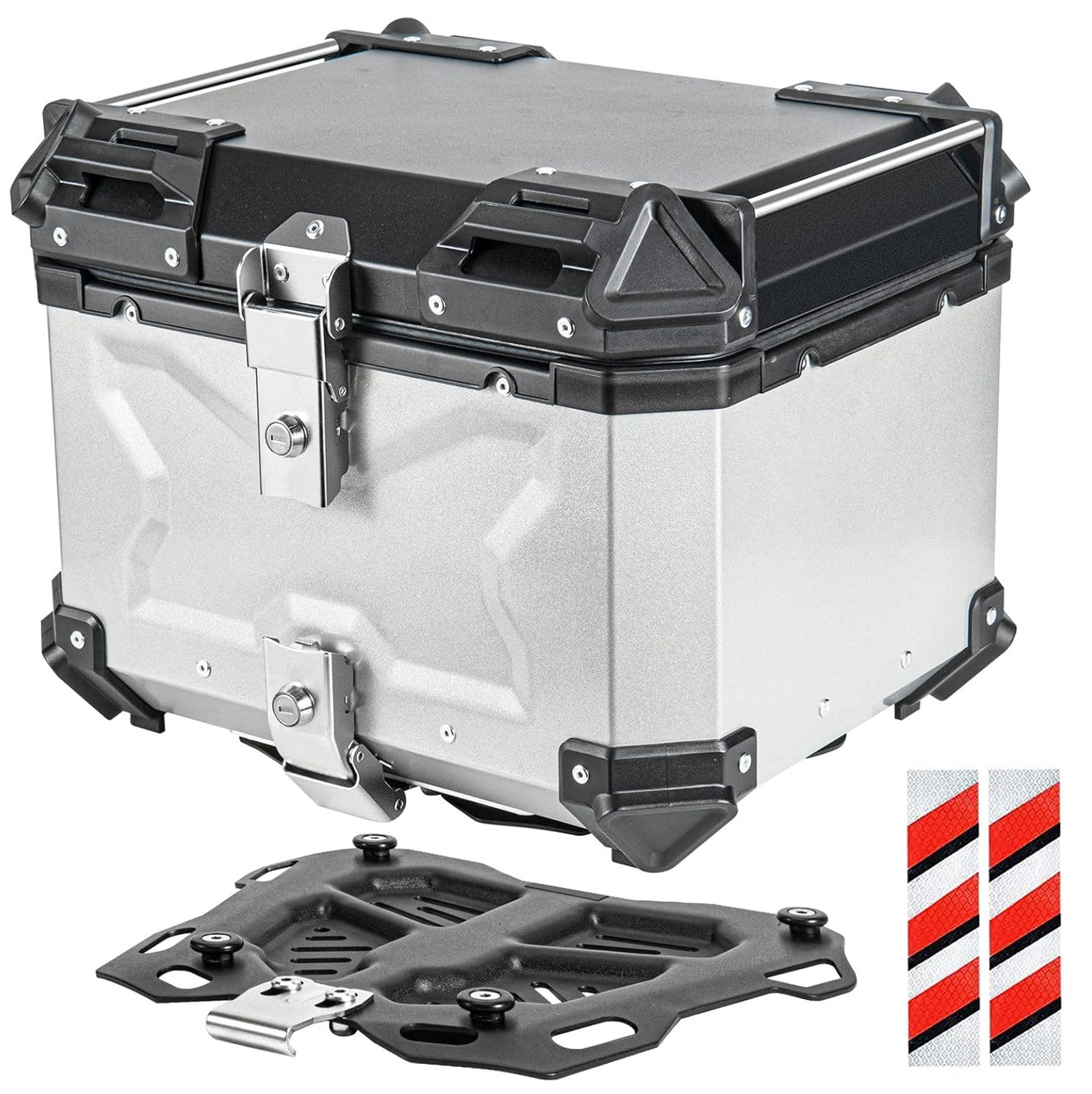 Motorrad-Topcase, Aluminium Motorrad-Kofferraum-Tour-Heckbox mit Sicherheitsschloss zur Aufbewahrung von Helmen und großem Gepäck, wasserdichte Motorrad-Topbox, universelle Motorrad-Topbox,Silver-45L von HNBYLMM