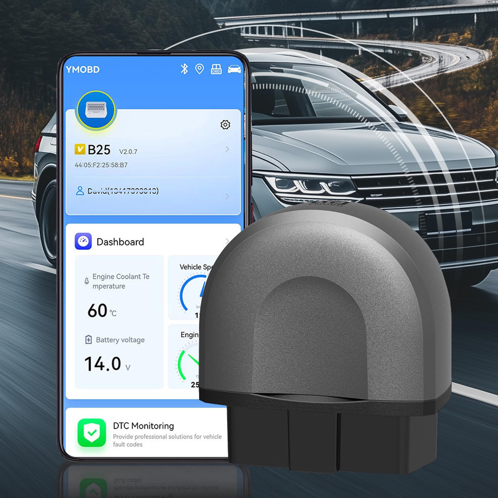 HNCY OBD2 Diagnosegerät Auto Bluetooth, Auto Auslesegerät Scanner mit Vollen OBD2 Funktionen, OBD-II Diagnosewerkzeuge, Fehlerauslesegerät KFZ mit Desizierte APP, für iOS Android von HNCY