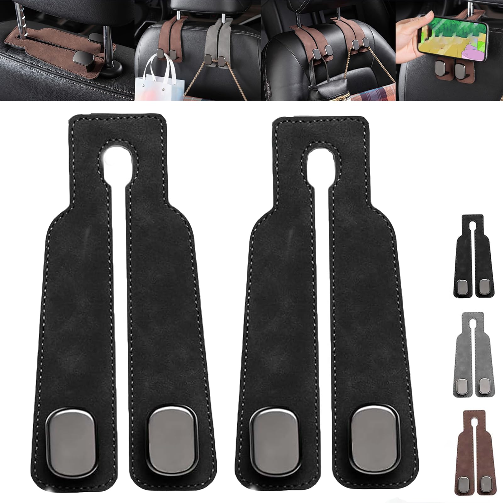 Tekiep Aufbewahrungshaken für Autositzlehne, Autositzhaken für Kopfstütze, Aufbewahrungshaken für Autositzlehne – Doppelhakenhalter Zur Praktischen Aufbewahrung (2pcs,Black) von HNTKGME