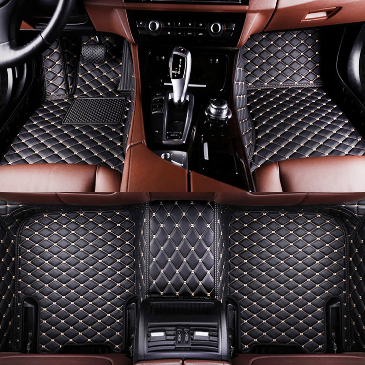 Auto Fußmatten für Audi A8 Limousine D5 (5seats) LWB 2018 2019 2020 2021 2022 2023 2024, Allwetter Tragen wasserdichte rutschfeste Leder Automatten,Blackbeige von HNZZT