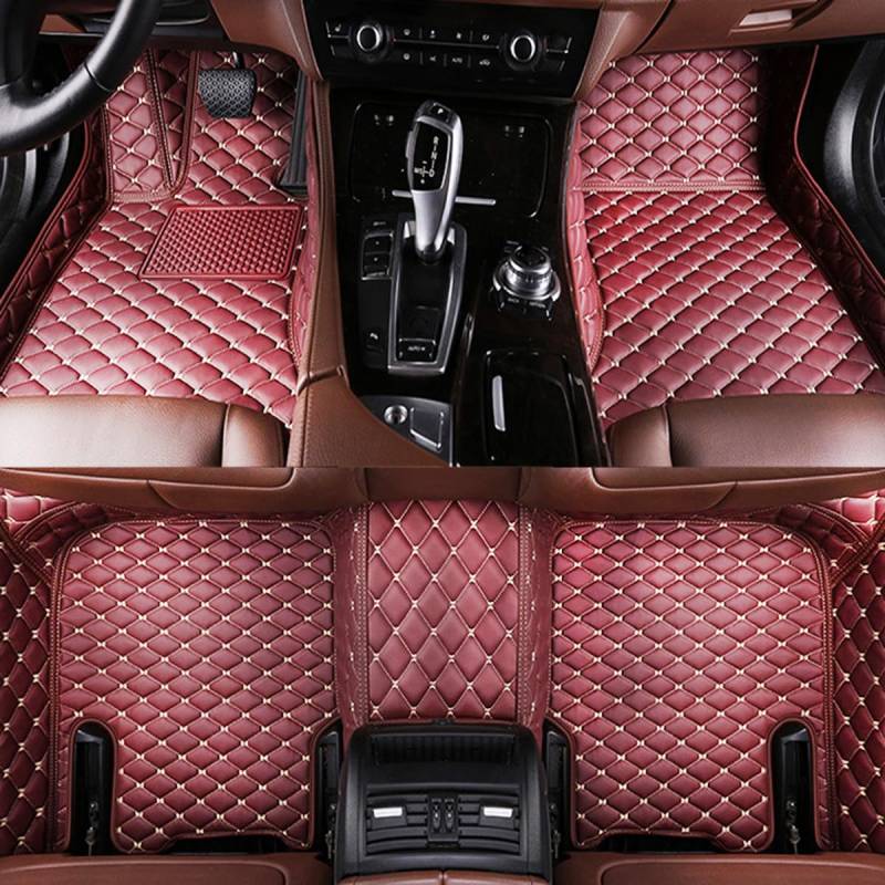 Auto Fußmatten für BMW 5 Series F10 Limousine 2014 2015 2016, Allwetter Tragen wasserdichte rutschfeste Leder Automatten,Redbeige von HNZZT