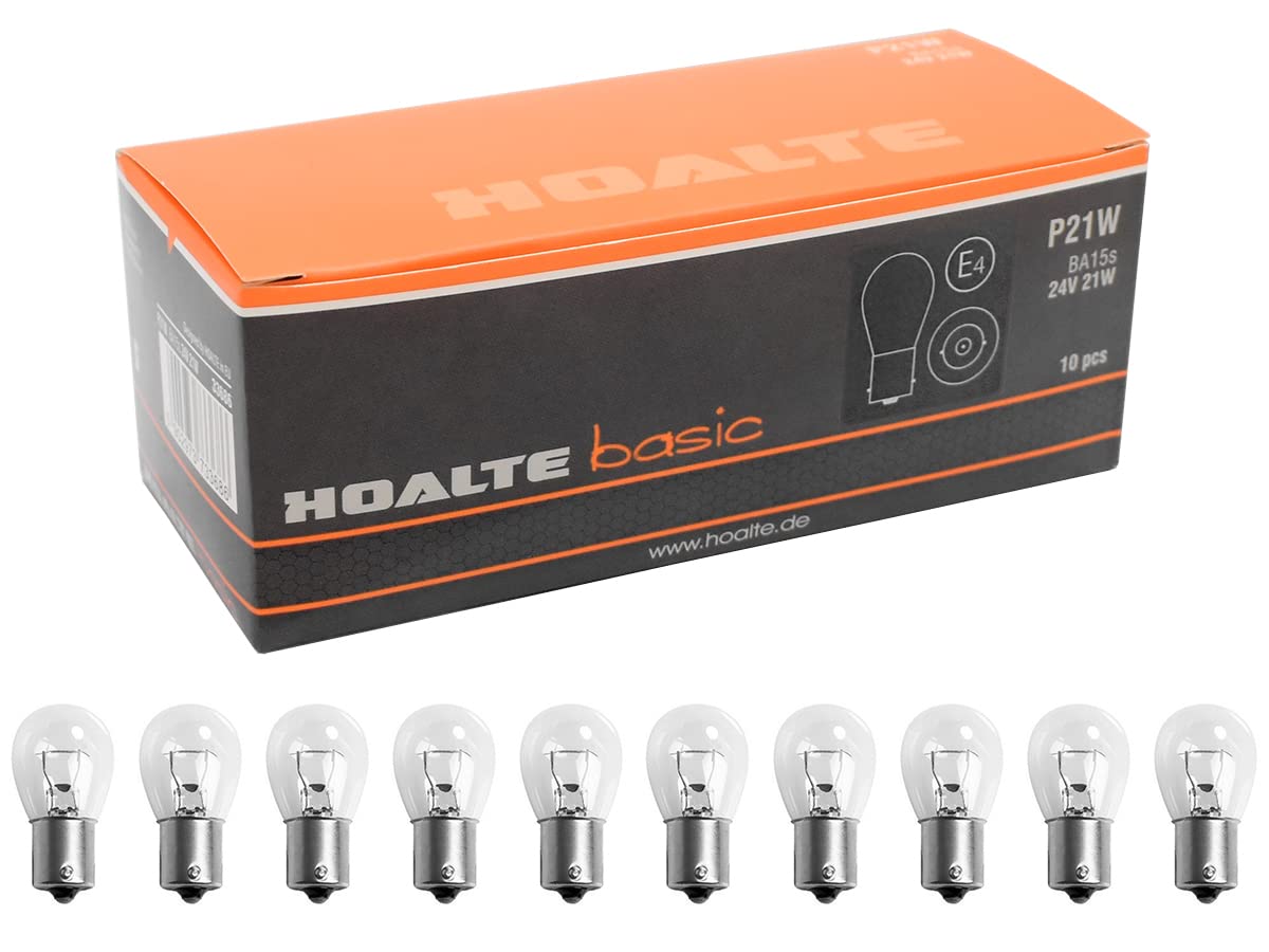 HOALTE - Glühbirne für Autolampen - 10er Pack P21W, BA15s, Clear, 24V, 21W, Homologation, Symmetrisch, für Autos, Vans, Autowerkstätten und Service von HOALTE