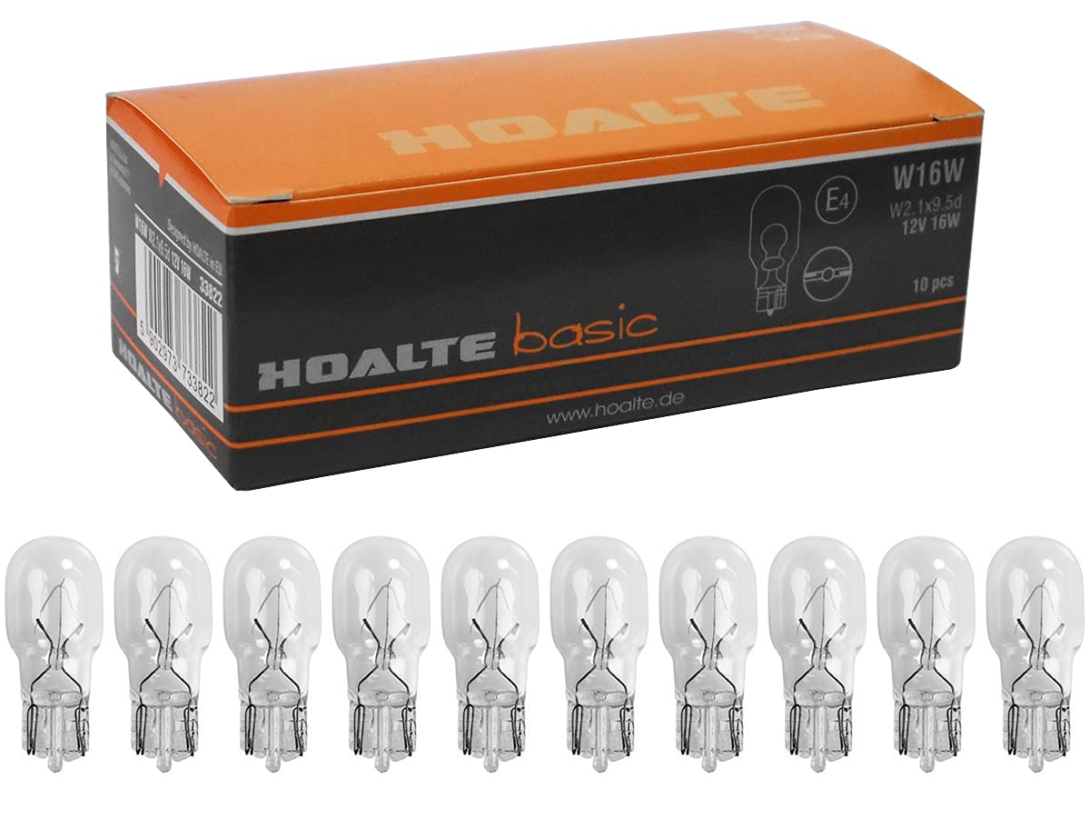 HOALTE - Glühbirne für Autolampen - 10er Pack W16W, W2.X9.5d, Clear, 12V, 16W, Homologation, für KFZ-Werkstatt, Autos, Vans, Autowerkstätten, Service von HOALTE