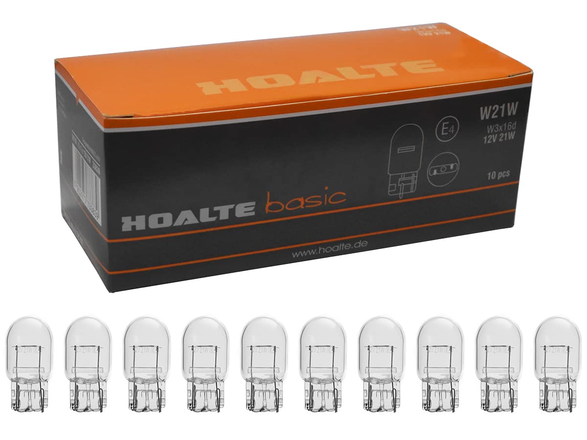 HOALTE - Glühbirne für Autolampen - 10er Pack W21W, W3X16d, Clear, 12V, 21W, Homologation, für KFZ-Werkstatt, Autos, Vans, Autowerkstätten, Service von HOALTE