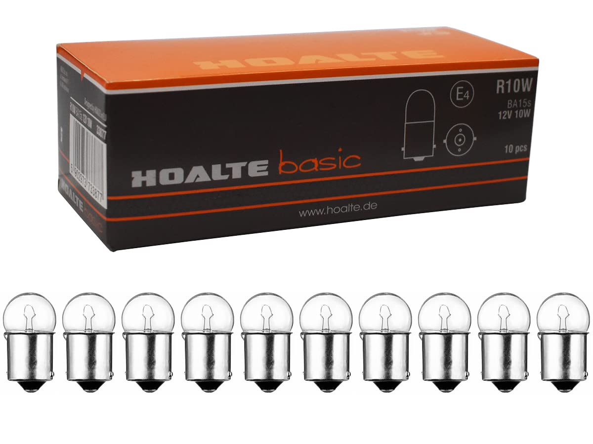 HOALTE - Glühbirne für Autolampen - 10er Pack R10W, BA15s, Clear, 12V, 10W, Homologation, Kfz-Werkstätten und Service, Hervorragende Lichtausbeute von HOALTE