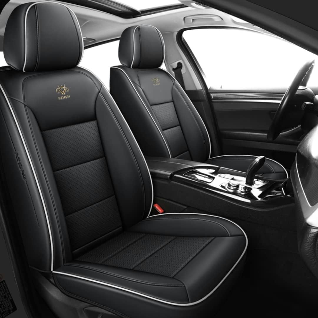 HOBIVA Sitzbezüge Auto Autositzbezüge Universal Set für Audi Q5 / A6 / A6 C7 / A6 C5 / Q7 / A3 8V / A1 / A7 / A8 Auto Zubehör,schwarz-weiße Linien von HOBIVA