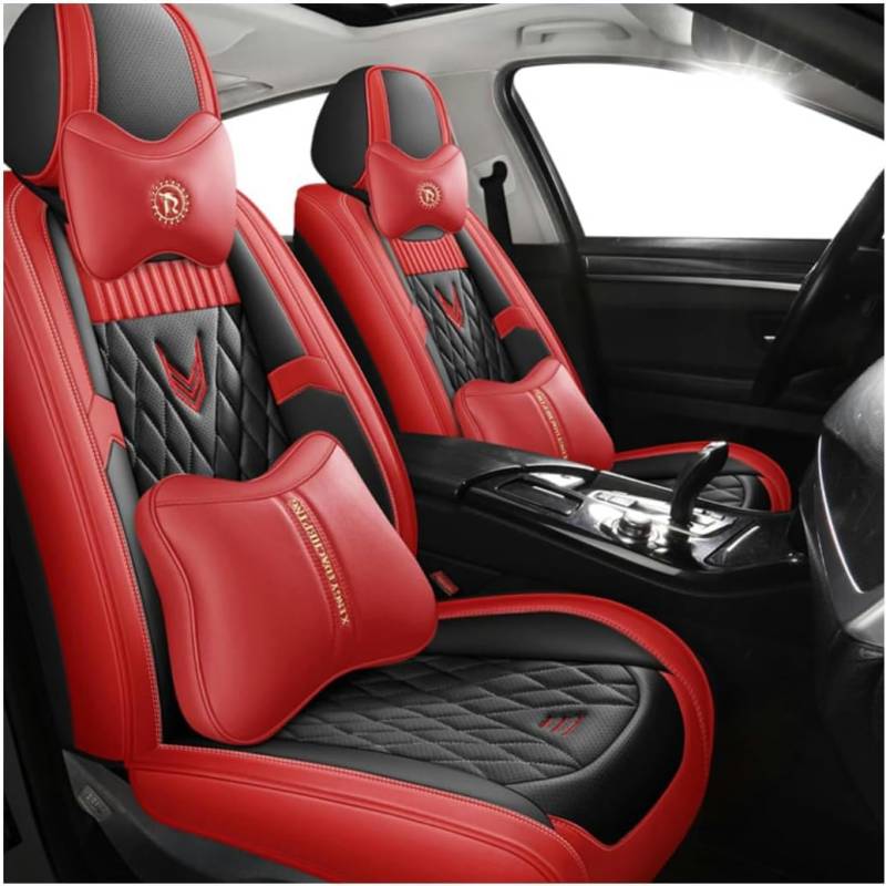 HOBIVA Sitzbezüge Auto Autositzbezüge Universal Set für Ford Focus St Mk4 Focus Mk2 S Focus Mk2 Mk3 Mk4 Focus Mk2 Sport Focus Mk3 Sport Focus Mk3 Auto Zubehör,Schwarz-Rot-Luxus von HOBIVA