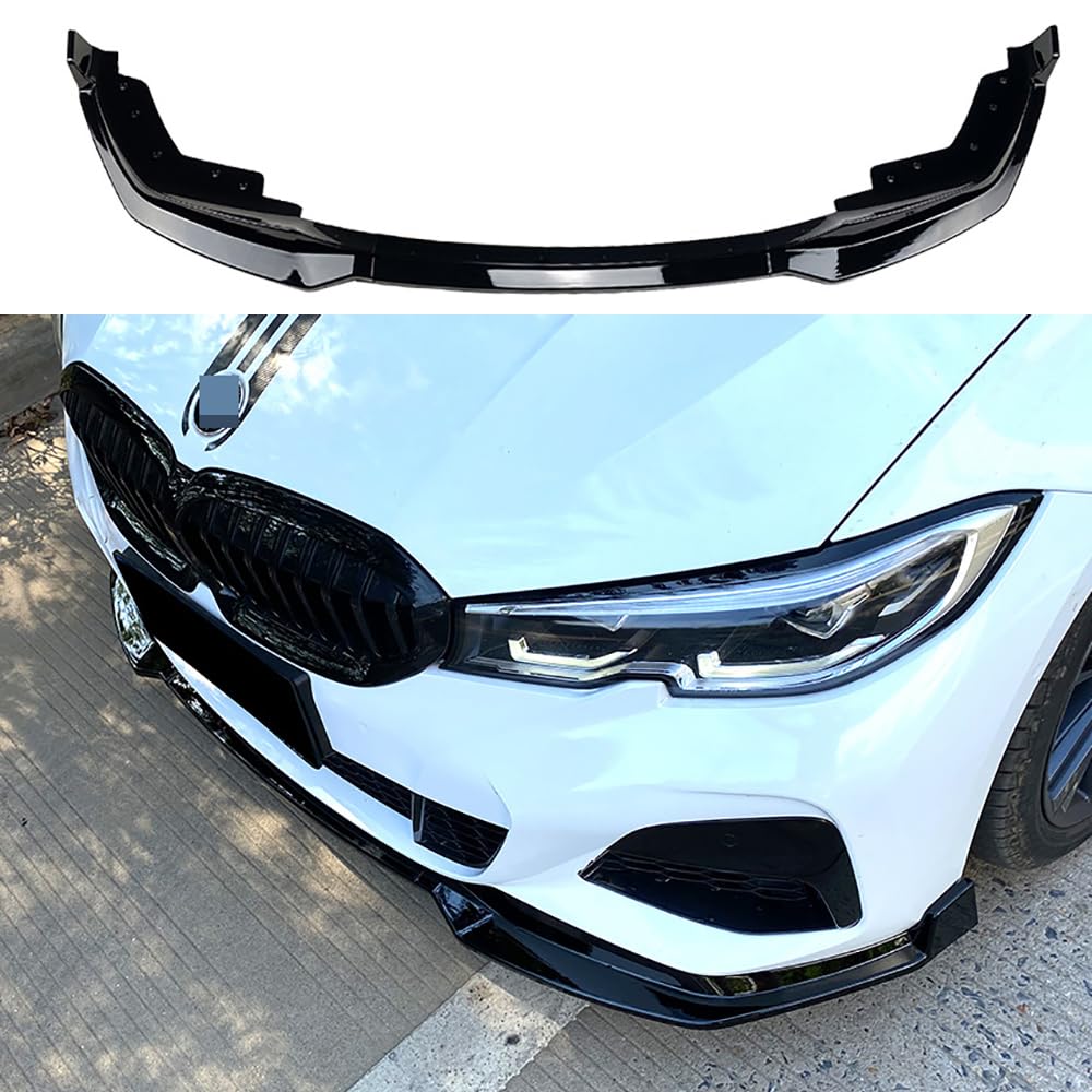 Auto-Frontstoßstangenlippe für BMW 3er-Serie G20 M Pack 320i 330i 2019-2022, Body-Kit, Spoiler-Splitter, Stoßstangen-Canard-Lippenabdeckung, 3 Stück/Set,Gloss Black von HOCAH