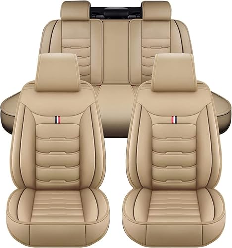 Full Set Auto Sitzbezüge für Skoda Roomster (2012-2014),5-Sitzer Luxus Full Set PU Leder Auto Sitzbezüge, Allwetter Vorne und Hinten Wasserdicht Autozubehör,Beige von HOCAH