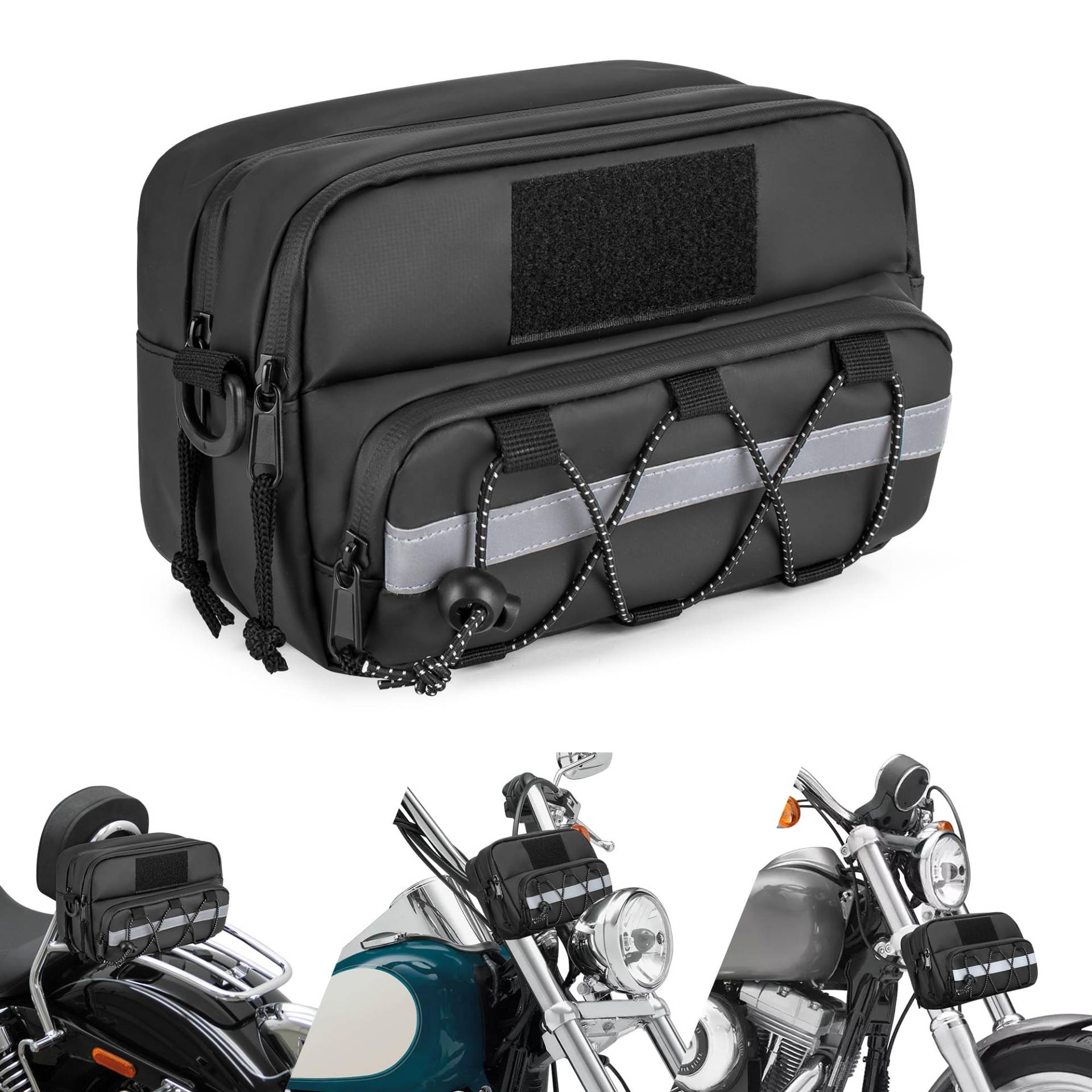 HODRANT Motocycle Handlebar Bag, wasserdichte Motorrad Lenker Tasche, Doppellagige Fahrradlenker Tasche mit Schultergurt und USB-Ladeloch, Nur Tasche von HODRANT