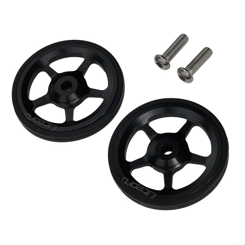 HOHOVYVY 2Pcs Faltrad Easy Wheel, 60 Mm Durchmesser, Aluminiumlegierung, Verbreitertes Lager, Easywheel, Passend Für Brompton Faltrad Hinten Rack, mit M6 Schraube(black) von HOHOVYVY