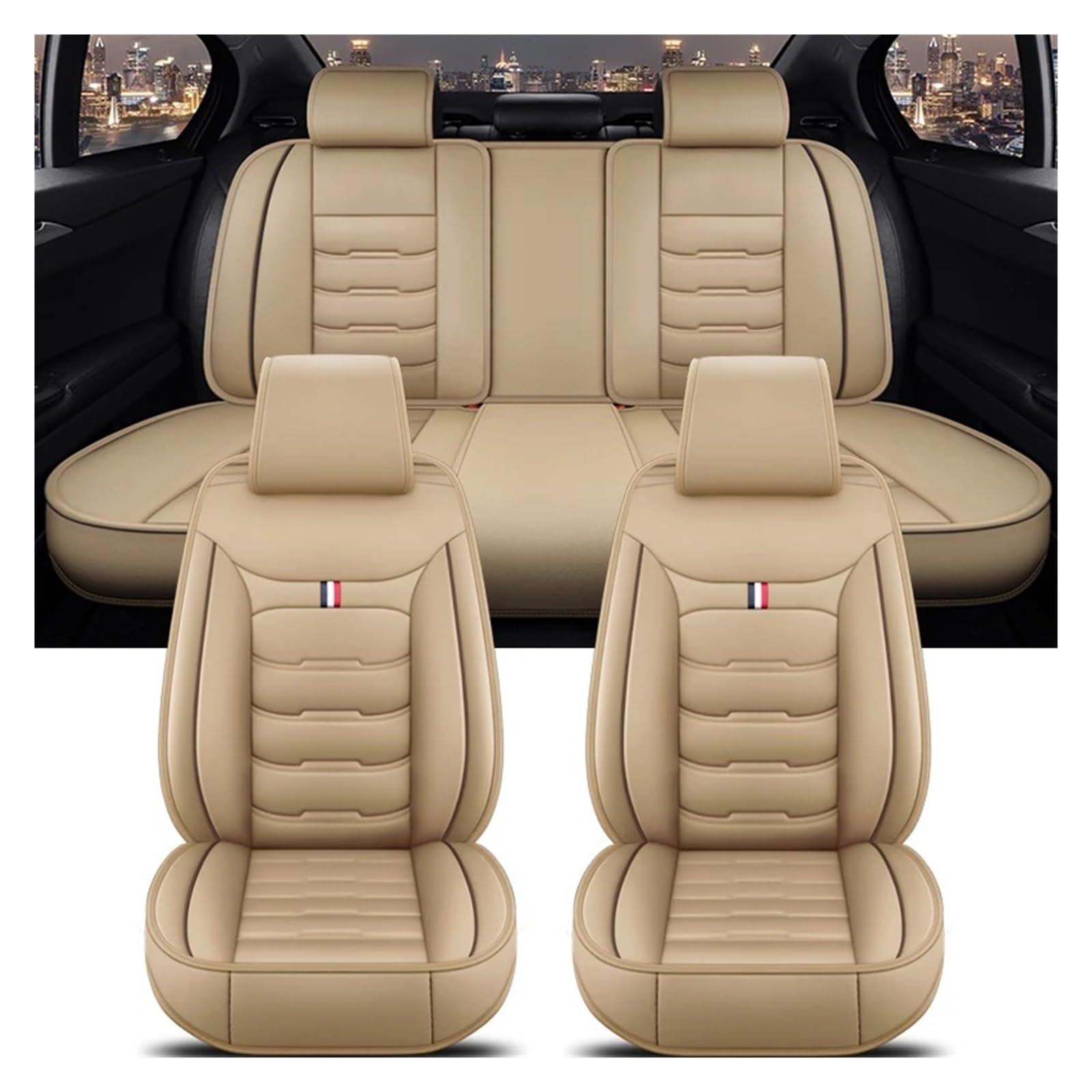 HOLIV Sitzbezüge Auto Für 1er-Serie Alle Automodelle E81 E82 E87 E88 F20 F21 F52 F40 Universeller Autositzbezug Sitzbezüge Auto Set(A-Beige 5 Seat) von HOLIV