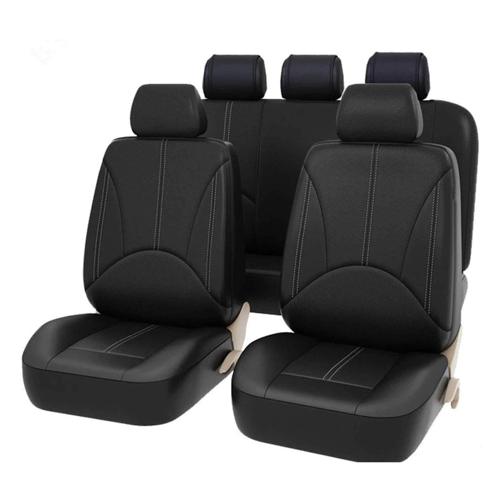 Sitzbezüge Auto Für Fiesta 2006 2/5/7 Sitzer Beige Kunstleder Autositzbezüge Vorne Und Hinten Sitzbank Protektoren Sitzbezüge Auto Set(5 Seater Full Black) von HOLIV