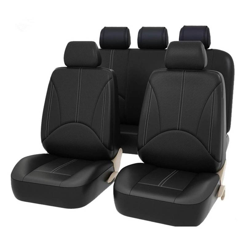 Sitzbezüge Auto Für Hyundai Für Kona 2/5/7 Sitzer Beige Kunstleder Autositzbezüge Vorne Und Hinten Sitzbank Protektoren Sitzbezüge Auto Set(5 Seater Full Black) von HOLIV