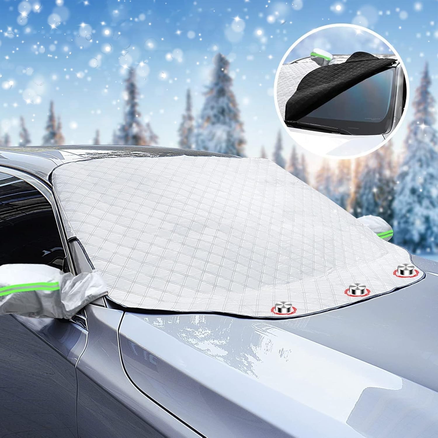 HOLKEU Frontscheibenabdeckung Auto, Windschutzscheibe Abdeckung für Auto Universal Windschutzscheibenabdeckung Magnetisch Abdeckung Frontscheibe Auto Winter mit 2 Spiegelabdeckungen Frostschutz von HOLKEU