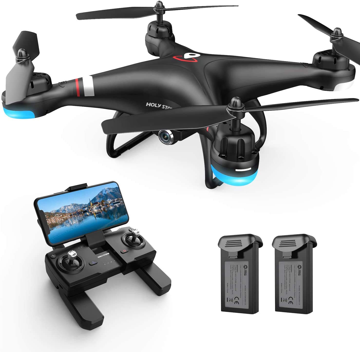 Holy Stone HS110G GPS Drohne mit 1080P Kamera HD Live Übertragung für Kinder,RC Quadcopter ferngesteuert mit Follow Me,2 Akkus lange Flugzeit,auto Rückkehr,APP Handy gesteuerte FPV Drohnen mit Tasche von HOLY STONE