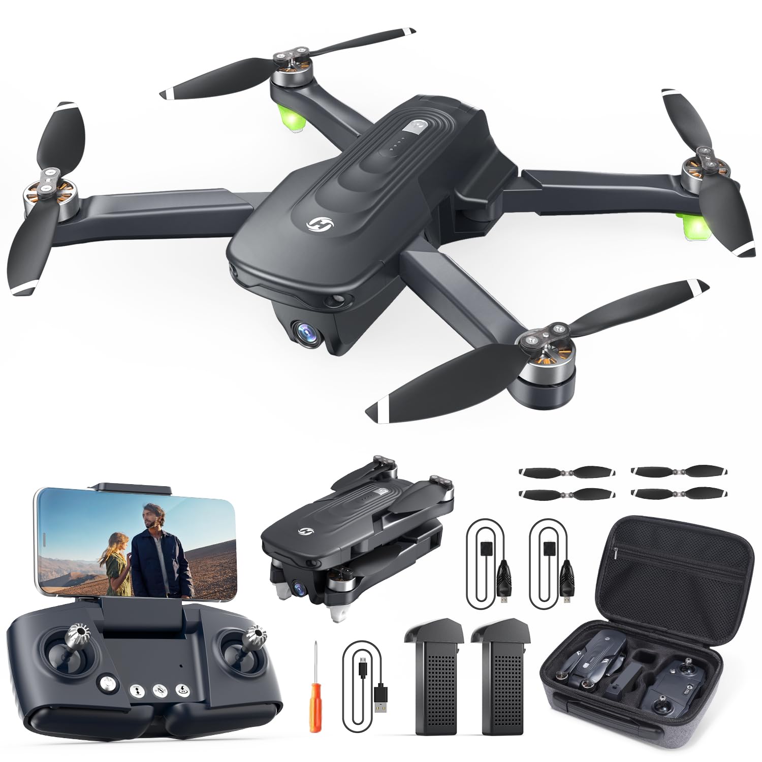 Holy Stone HS175D Faltbar GPS Drohne mit 4K Kamera HD,RC Quadcopter mit 46 Min. Lange Flugzeit, Follow-Me, Bürstenlos Motor,Tap-Fly,Point of Interest Höhenhaltung Faltdrohne für Anfänger Erwachsene,C0 von HOLY STONE