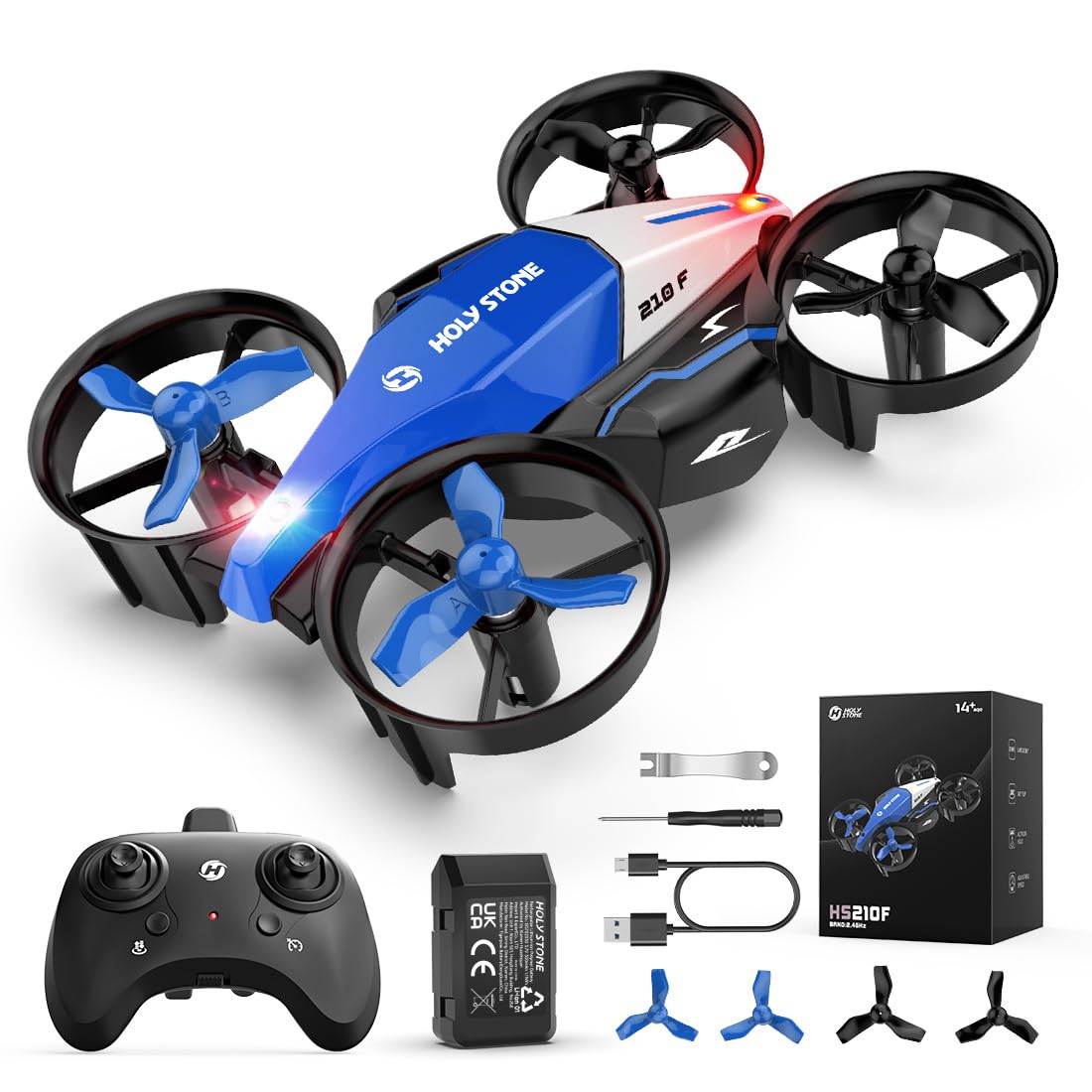 Holy Stone HS210F Mini Drohne für Kinder, 2 in 1 RC Quadrocopter mit Landmodus and Flugmodus, One Key Start Höhenhaltung, 3D Flips, Headless Modus Spielzeug Geschenke für Jungen Blau,C0 von HOLY STONE