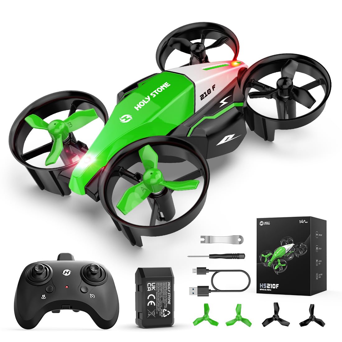 Holy Stone HS210F Mini Drohne für Kinder, 2 in 1 RC Quadrocopter mit Landmodus and Flugmodus, One Key Start Höhenhaltung, 3D Flips, Headless Modus Spielzeug Geschenke für Jungen,C0 (Grün) von HOLY STONE