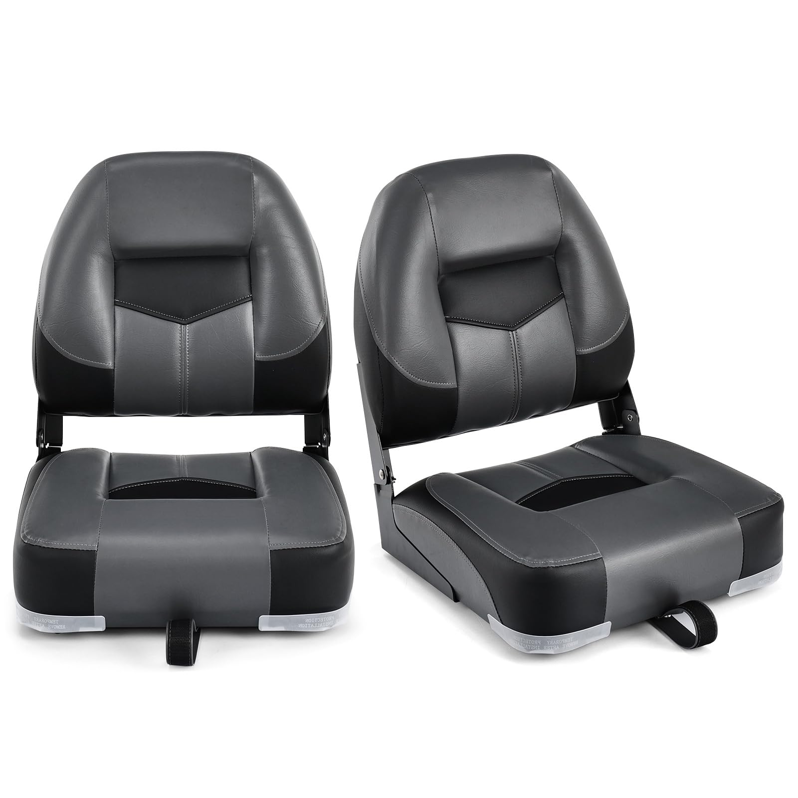 HOMASIS Set mit 2 klappbaren Bootssitzen, Bootsstuhl mit Schaumstoffpolsterung, ergonomischer Yachtsitz mit Gurten und Befestigungsschrauben, Boot zum Angeln, Piloten, 50 x 42 x 52 cm (schwarz) von HOMASIS