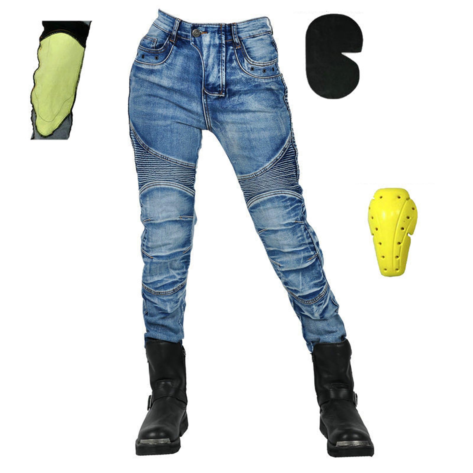 HOMDECR Damen Slim Fit Motorrad Jeans Mit Protektoren Knie Und Hüftprotektoren Stretch Slim Fit Denim Motorradhose Cargo Motorradjeans Schutzhose Biker Pants (Blau,4XL) von HOMDECR