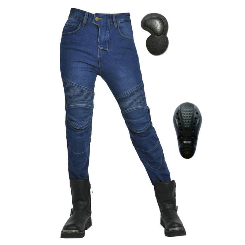 HOMDECR Damen Slim Fit Motorrad Jeans Mit Protektoren Knie Und Hüftprotektoren Stretch Slim Fit Denim Motorradhose Cargo Motorradjeans Schutzhose Biker Pants (Blau,4XL) von HOMDECR