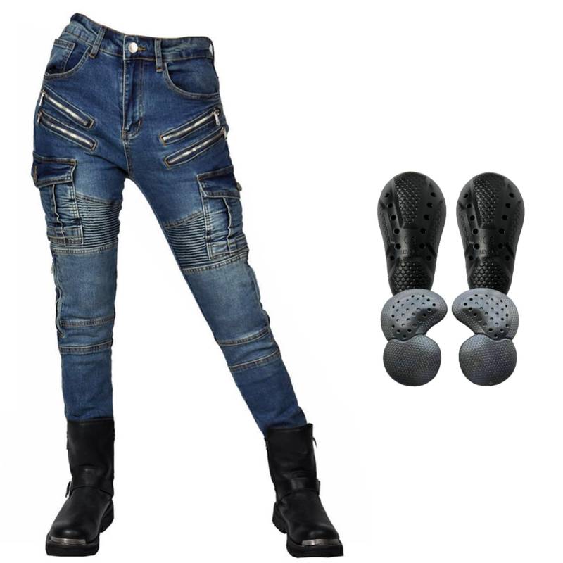 HOMDECR Damen Slim Fit Motorrad Jeans Mit Protektoren Knie Und Hüftprotektoren Stretch Slim Fit Denim Motorradhose Cargo Motorradjeans Schutzhose Biker Pants (Blau,L) von HOMDECR