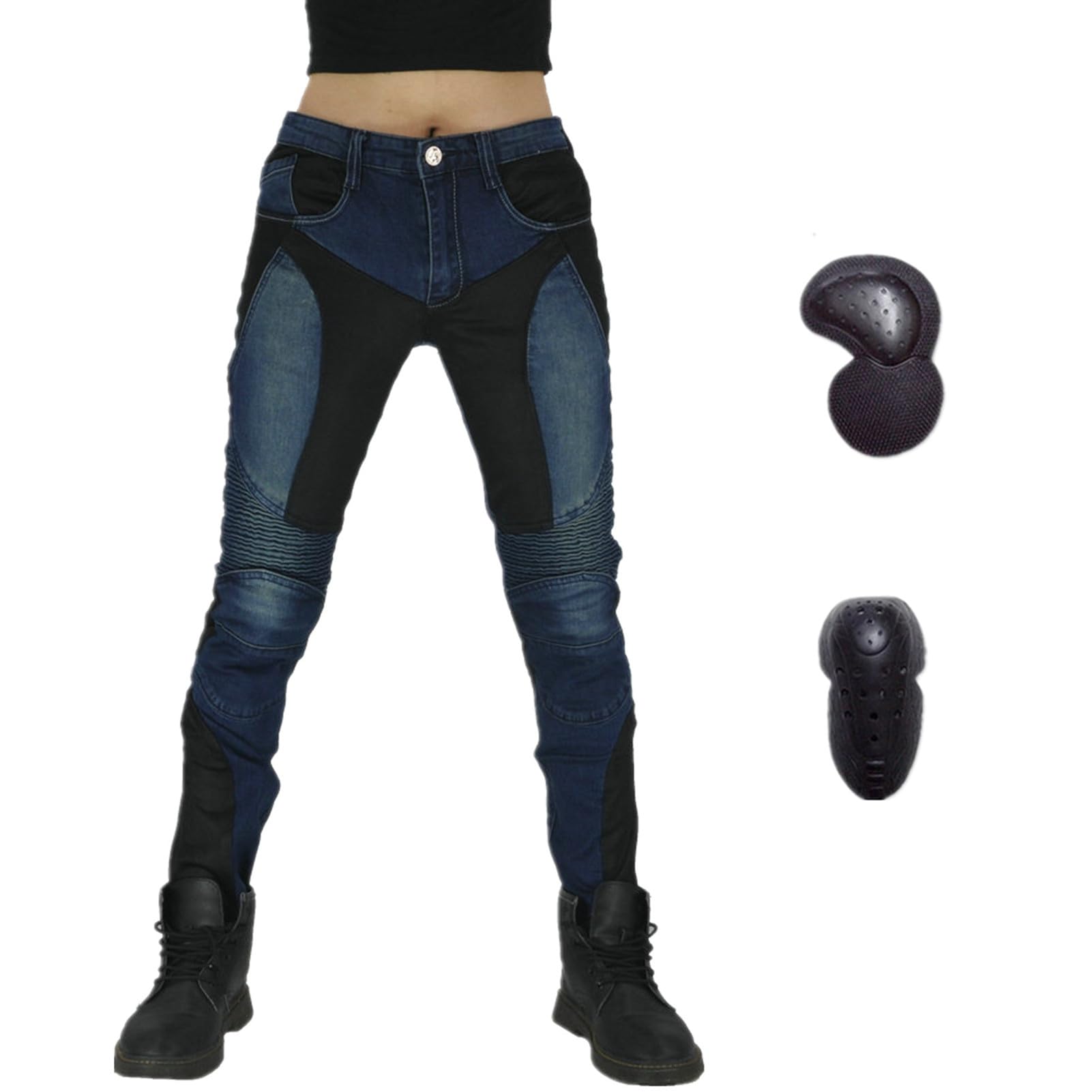 HOMDECR Damen Slim Fit Motorrad Jeans Mit Protektoren Knie Und Hüftprotektoren Stretch Slim Fit Denim Motorradhose Cargo Motorradjeans Schutzhose Biker Pants (Blau,M) von HOMDECR