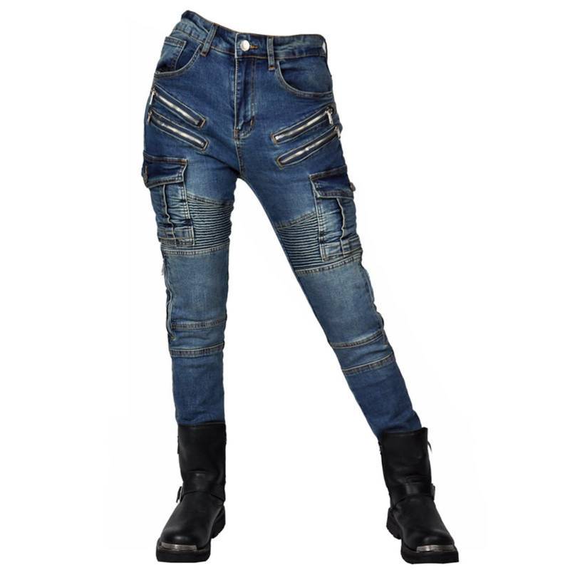 HOMDECR Damen Slim Fit Motorrad Jeans Mit Protektoren Knie Und Hüftprotektoren Stretch Slim Fit Denim Motorradhose Cargo Motorradjeans Schutzhose Biker Pants (Blau,S) von HOMDECR