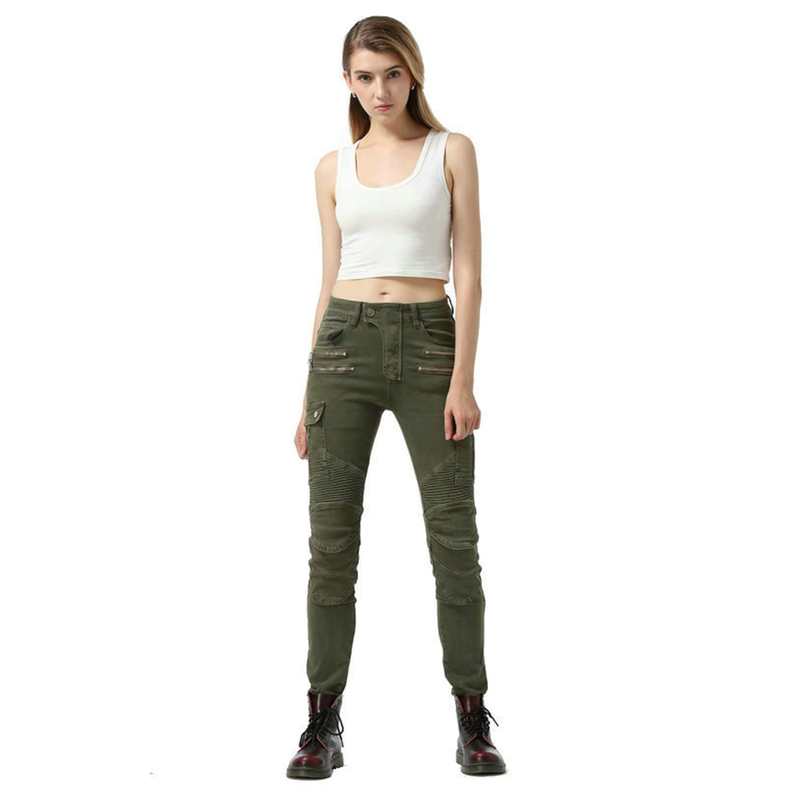 HOMDECR Damen Slim Fit Motorrad Jeans Mit Protektoren Knie Und Hüftprotektoren Stretch Slim Fit Denim Motorradhose Cargo Motorradjeans Schutzhose Biker Pants (Khaki,M) von HOMDECR