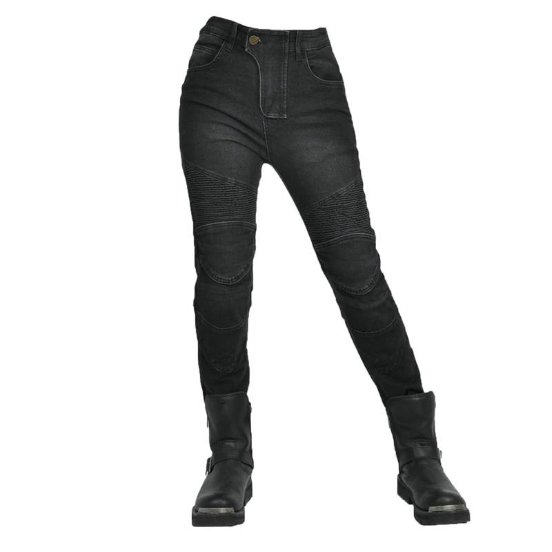 HOMDECR Damen Slim Fit Motorrad Jeans Mit Protektoren Knie Und Hüftprotektoren Stretch Slim Fit Denim Motorradhose Cargo Motorradjeans Schutzhose Biker Pants (Schwarz,4XL) von HOMDECR