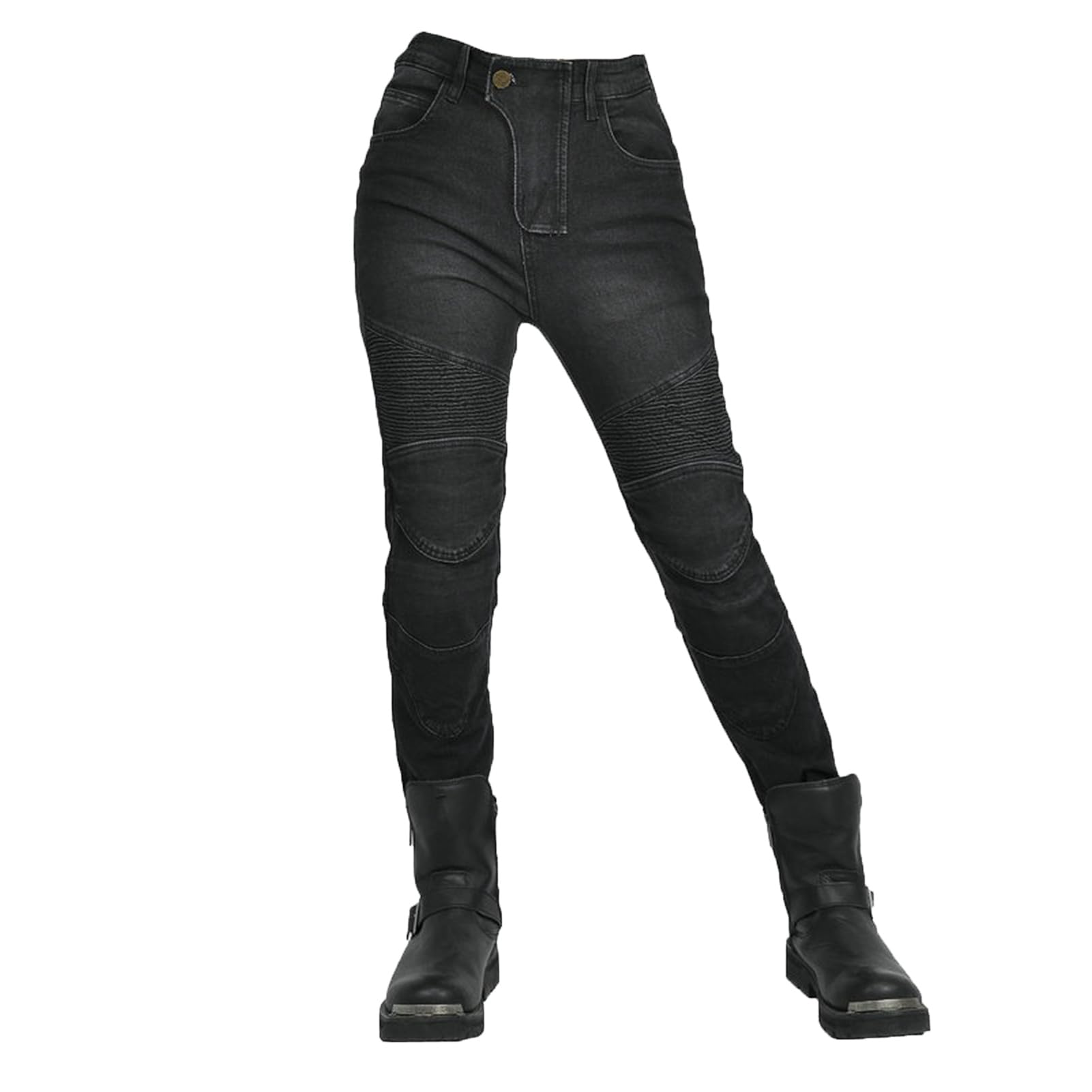 HOMDECR Damen Slim Fit Motorrad Jeans Mit Protektoren Knie Und Hüftprotektoren Stretch Slim Fit Denim Motorradhose Cargo Motorradjeans Schutzhose Biker Pants (Schwarz,L) von HOMDECR