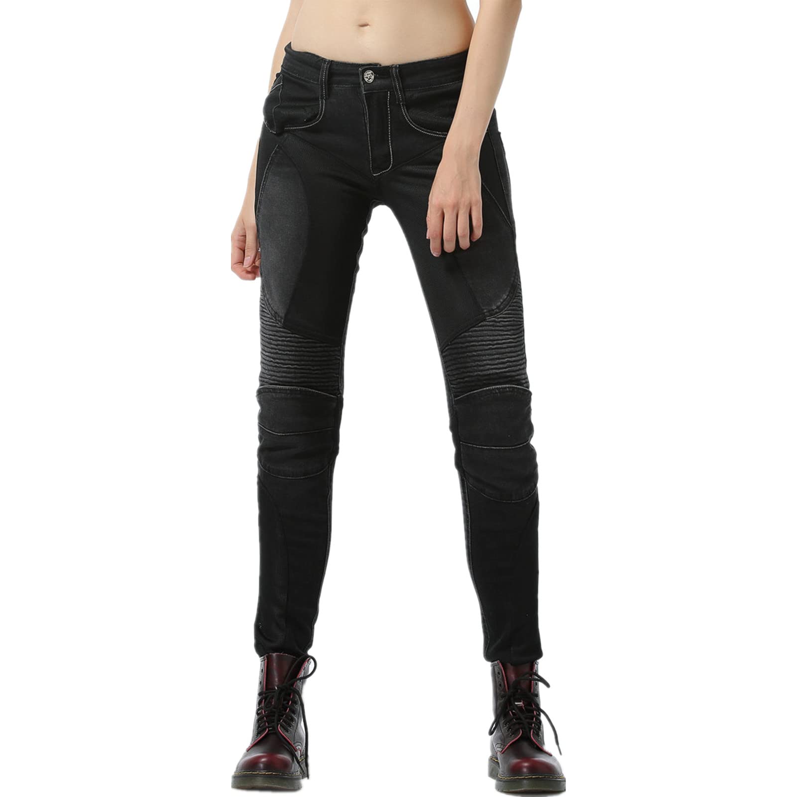 HOMDECR Damen Slim Fit Motorrad Jeans Mit Protektoren Knie Und Hüftprotektoren Stretch Slim Fit Denim Motorradhose Cargo Motorradjeans Schutzhose Biker Pants (Schwarz,M) von HOMDECR