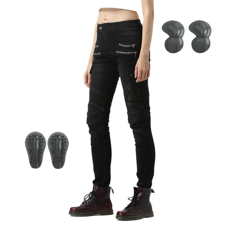 HOMDECR Damen Slim Fit Motorrad Jeans Mit Protektoren Knie Und Hüftprotektoren Stretch Slim Fit Denim Motorradhose Cargo Motorradjeans Schutzhose Biker Pants (Schwarz,XS) von HOMDECR