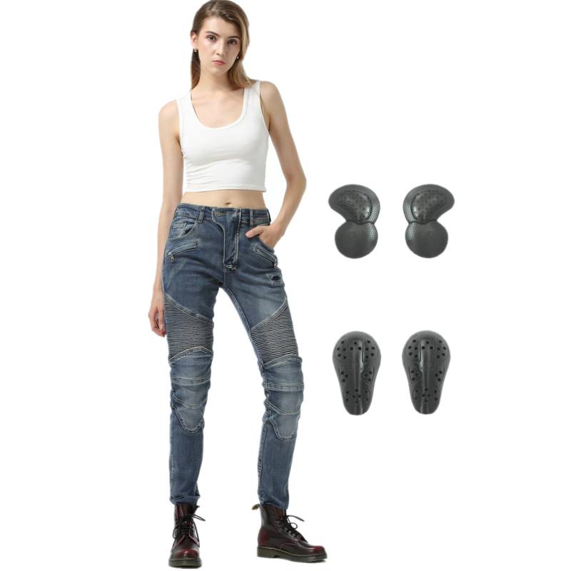 HOMDECR Damen Slim Fit Motorrad Jeans Mit Protektoren Knie Und Hüftprotektoren Stretch Slim Fit Denim Motorradhose Cargo Motorradjeans Schutzhose Biker Pants (XL) von HOMDECR