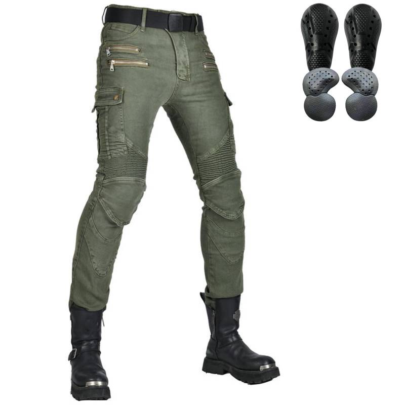 HOMDECR Herren/Damen Slim Fit Motorrad Jeans Mit Protektoren Knie Und Hüftprotektoren Stretch Slim Fit Denim Motorradhose Cargo Motorradjeans Schutzhose Biker Pants (Grün,M) von HOMDECR