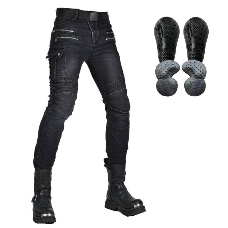 HOMDECR Herren/Damen Slim Fit Motorrad Jeans Mit Protektoren Knie Und Hüftprotektoren Stretch Slim Fit Denim Motorradhose Cargo Motorradjeans Schutzhose Biker Pants (Schwarz,2XL) von HOMDECR