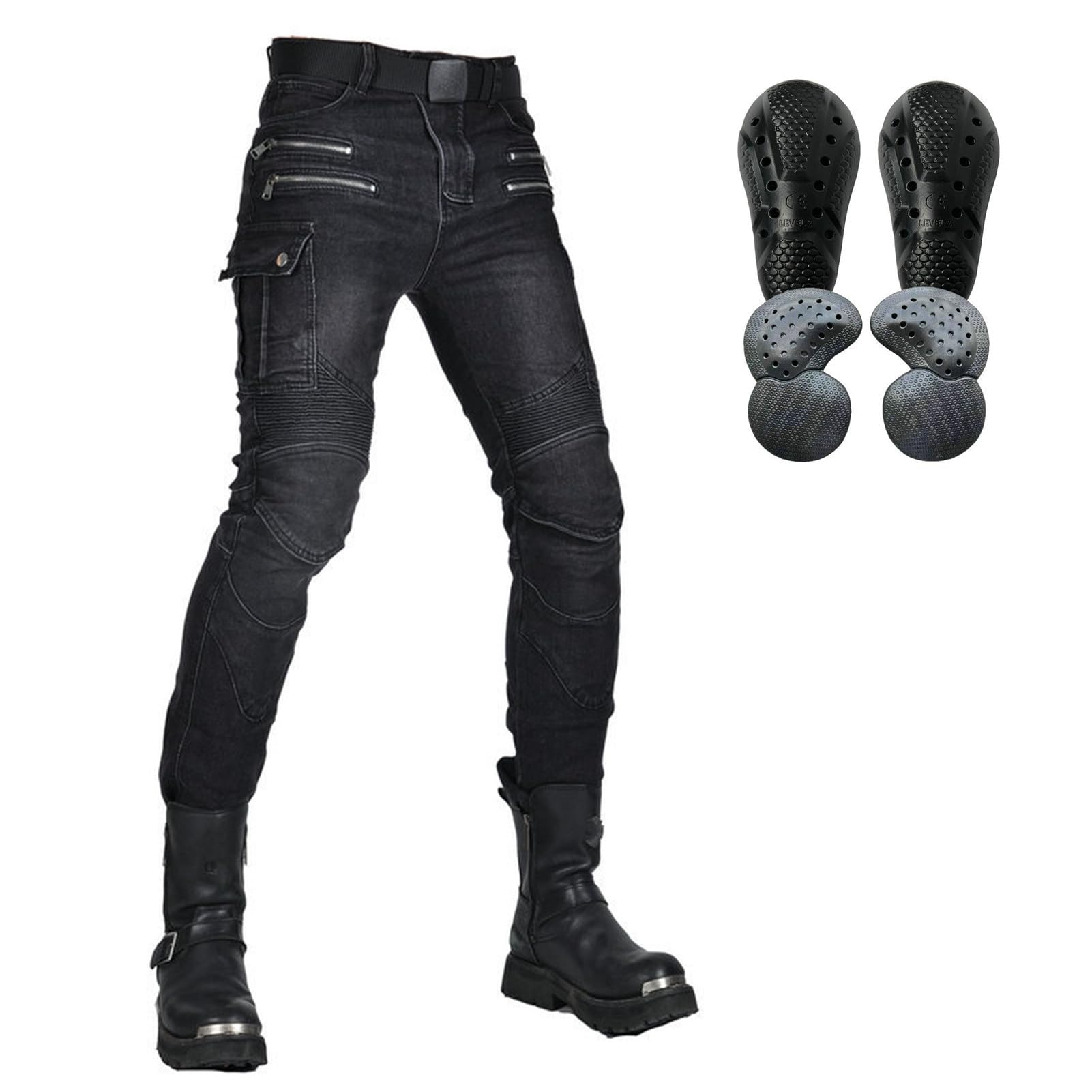 HOMDECR Herren/Damen Slim Fit Motorrad Jeans Mit Protektoren Knie Und Hüftprotektoren Stretch Slim Fit Denim Motorradhose Cargo Motorradjeans Schutzhose Biker Pants (Schwarz,S) von HOMDECR