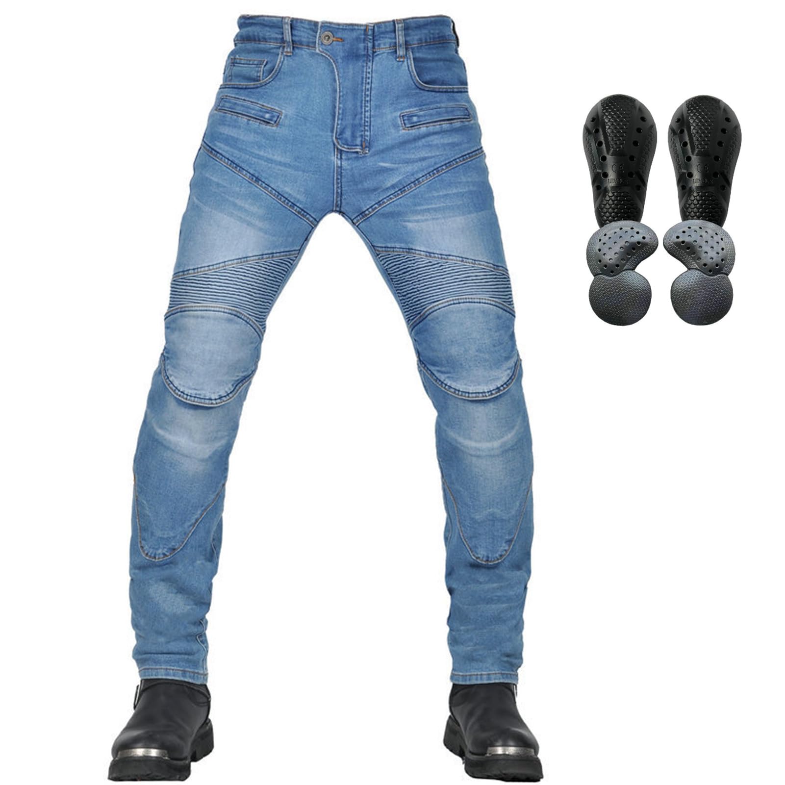 HOMDECR Herren-Motorrad-Jeanshose, Sturzsichere Jeans Mit Geradem Bein Und 4 Schutzausrüstungen, Motorrad-Rennmotorradhose (Blau,4XL) von HOMDECR