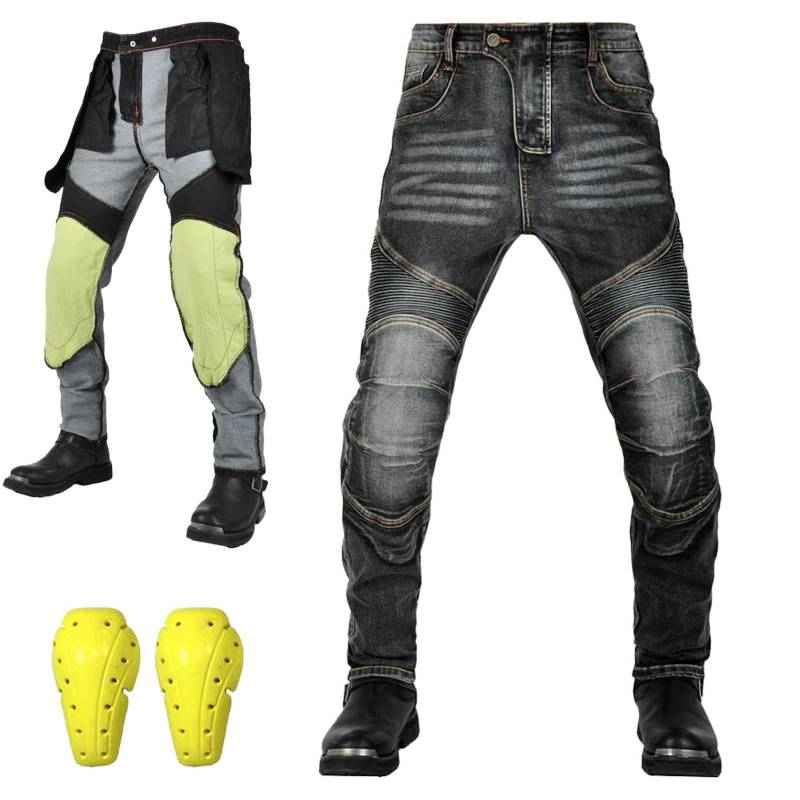 HOMDECR Herren Motorradhose, Aramid-Stoff-Stretch-Motorradjeans, Herren Motorradhose Mit Sicherheitsschutzausrüstung, Geeignet Für Alle Jahreszeiten (Schwarz,L) von HOMDECR