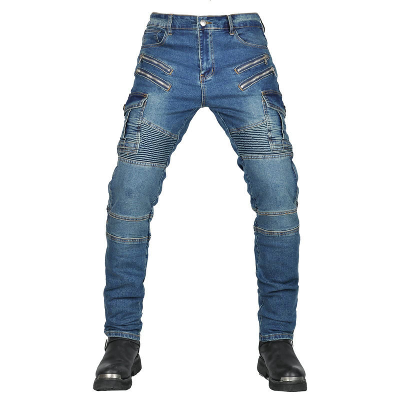 HOMDECR Herren Slim Fit Motorrad Jeans Mit Protektoren Knie Und Hüftprotektoren Stretch Slim Fit Denim Motorradhose Cargo Motorradjeans Schutzhose Biker Pants (Blau,2XL) von HOMDECR