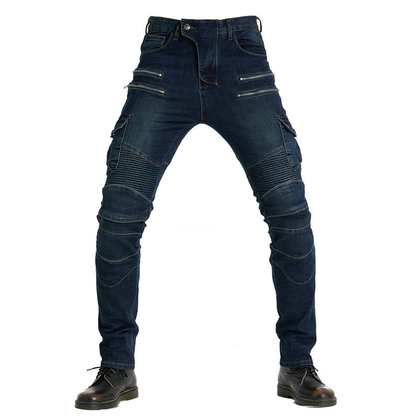 HOMDECR Herren Slim Fit Motorrad Jeans Mit Protektoren Knie Und Hüftprotektoren Stretch Slim Fit Denim Motorradhose Cargo Motorradjeans Schutzhose Biker Pants (Blau,L) von HOMDECR