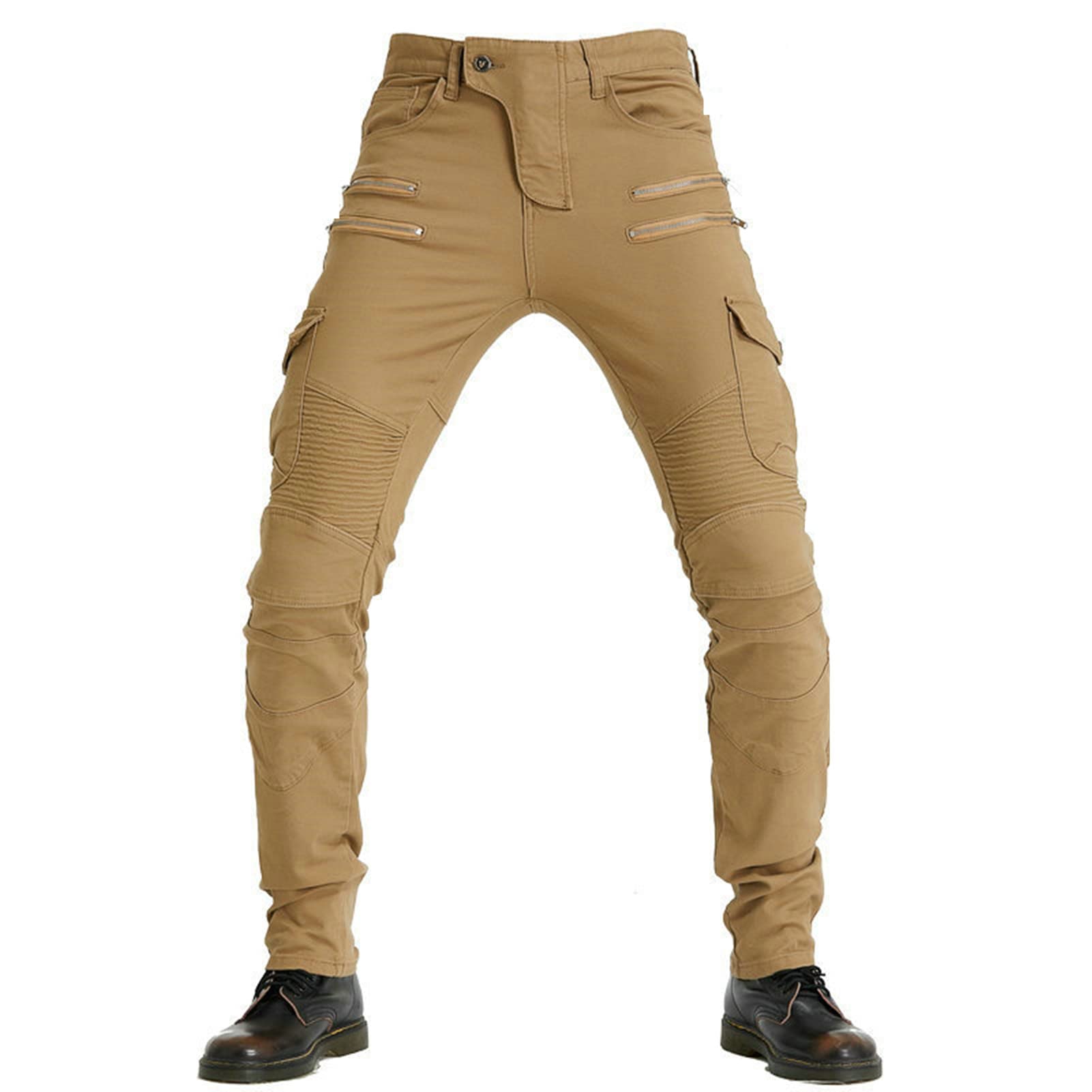 HOMDECR Herren Slim Fit Motorrad Jeans Mit Protektoren Knie Und Hüftprotektoren Stretch Slim Fit Denim Motorradhose Cargo Motorradjeans Schutzhose Biker Pants (Khaki,L) von HOMDECR