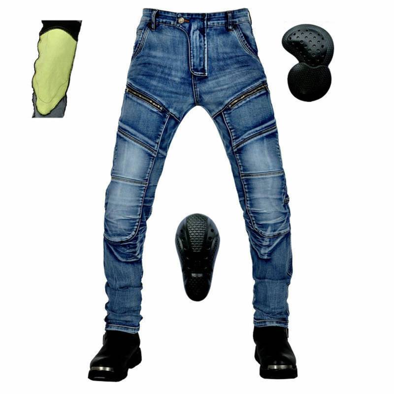 HOMDECR Motorrad-Jeanshose Für Herren,mit Protektoren Knie Und Hüftprotektoren Stretch Slim Fit Denim Motorradhose Cargo Motorradjeans Schutzhose Biker Pants (Blau,3XL) von HOMDECR